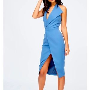 Halter Neck Dress with Side Split in Dusty Blue